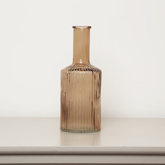  Brown Ribbed Glass Bottle Vase - 20cm 