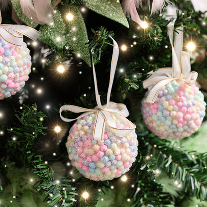 Set of 3 Mutlicoloured Pastel Beads Bauble - 8cm