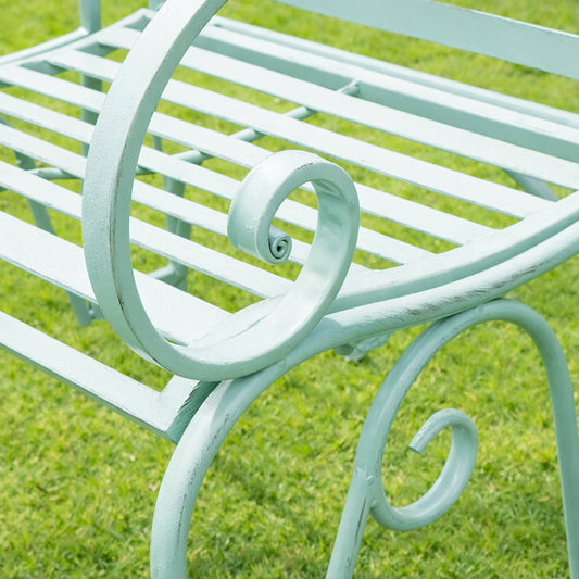  Set of 2 Ornate Metal Sage Green Garden Chairs - 55cm x 92cm 