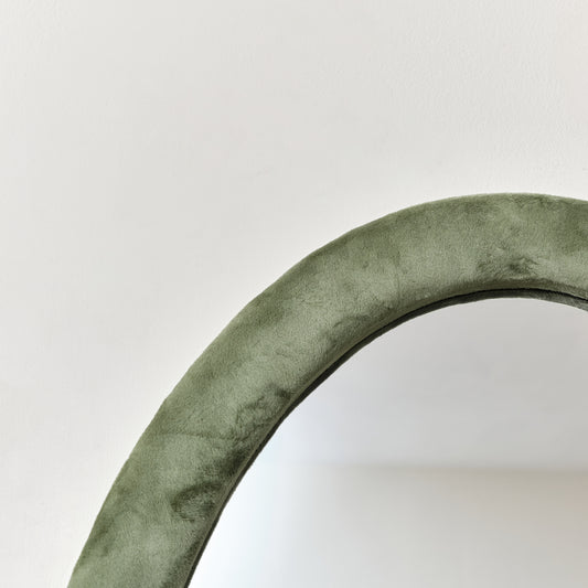  Green Oval Velvet Framed Wall Mirror 50cm x 70cm 