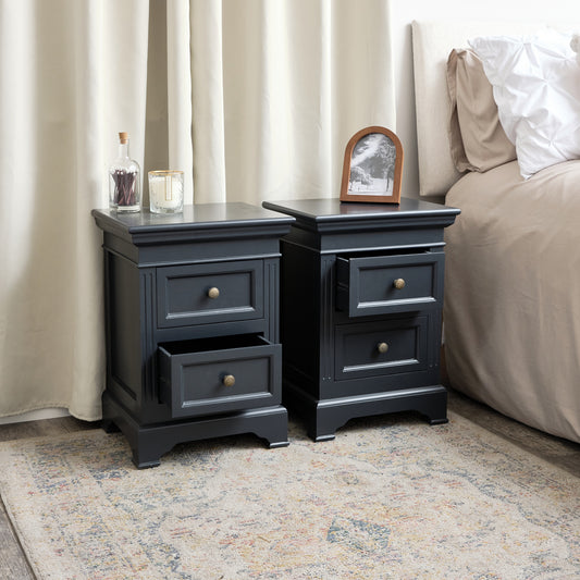  Pair of Black Two Drawer Bedside Tables - Daventry Navy Black Range 