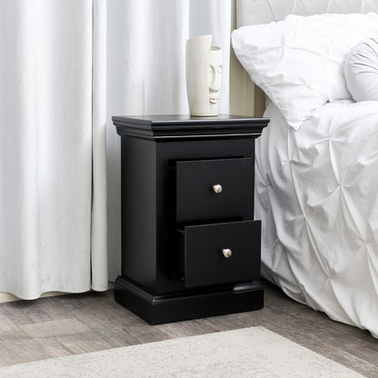 Black 2 Drawer Bedside Table - Slimline Haxey Black Range