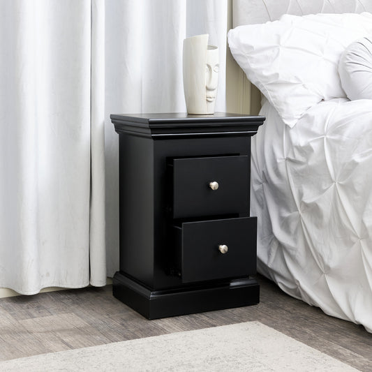  Black 2 Drawer Bedside Table - Slimline Haxey Black Range 