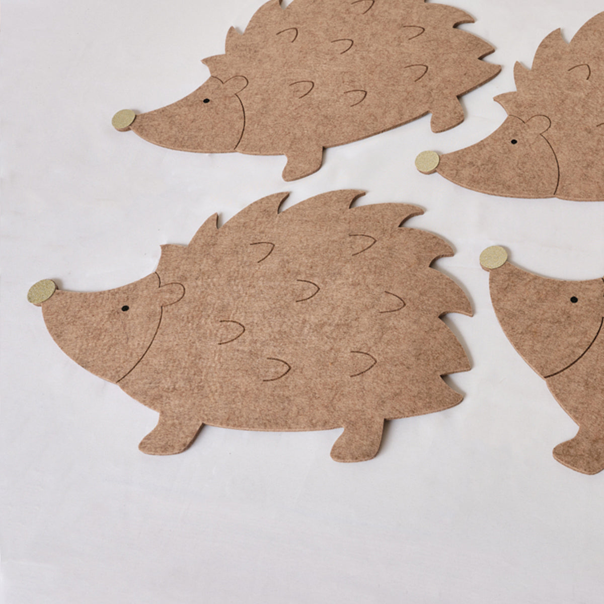 Set of 4 Brown Hedgehog Shaped Felt Placemats