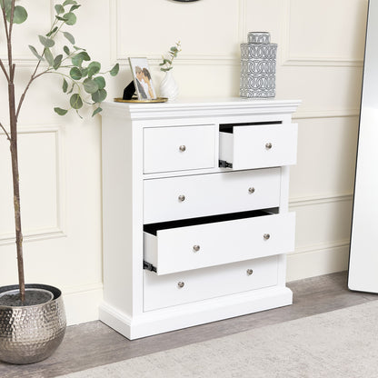 White 5 Drawer Chest of Drawers - Slimline Haxey White Range