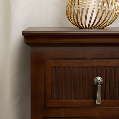 Pair of Dark Brown Wooden Reeded 2 Drawer Bedside Tables - Georgian Range