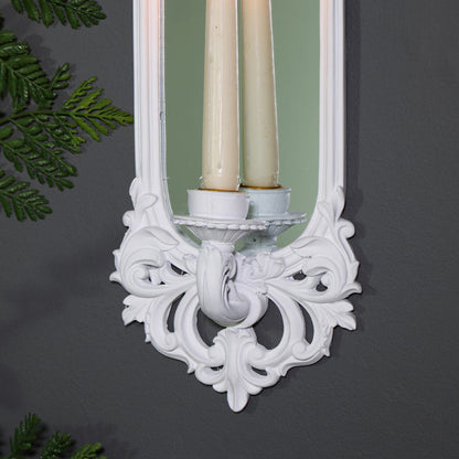 Ornate White Wall Mirror Candle Holder Sconce