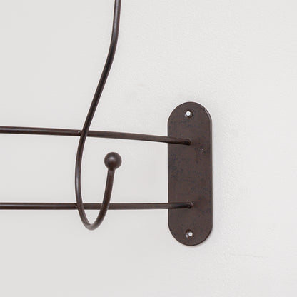 Antique Dark Bronze Curved Coat Hanger Rail with 5 Storage Hooks - 60cm