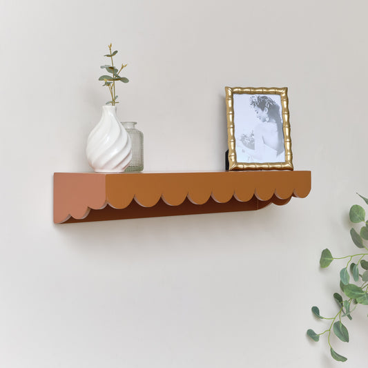  Rust Brown Scalloped Wall Storage Shelf - 61cm 
