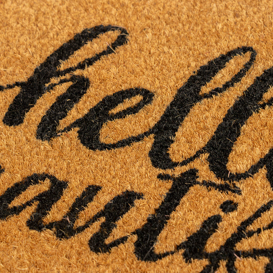  "Hello Beautiful" Pink Scalloped Coir Doormat 