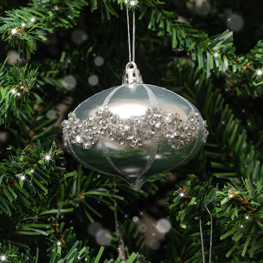  Set of 3 Silver Glitter Jewelled Baubles 