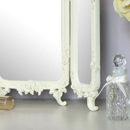 Small Ornate Cream Rose Triple Mirror - 38cm x 38cm
