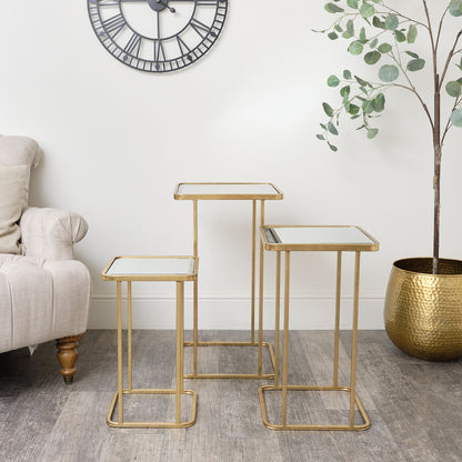 Set of 3 Gold Mirrored Square Side Tables