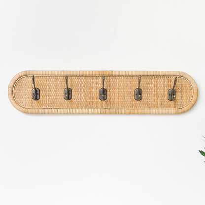 Large Black & Wooden Rattan Wall Hooks