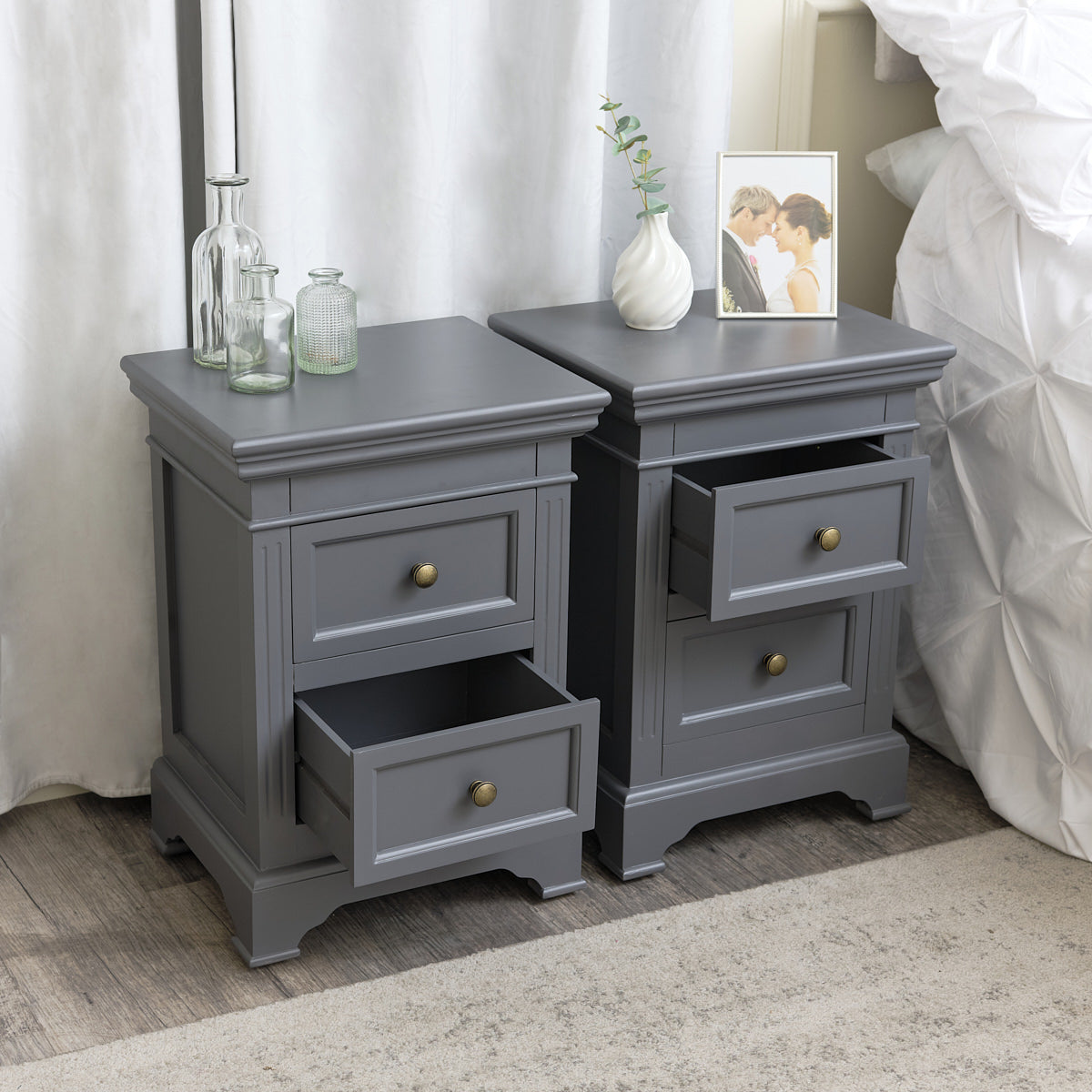Pair of Midnight Grey Two Drawer Bedside Tables - Daventry Midnight...