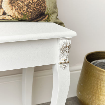 Ornate White Detailed Bench with Wooden Top - Pays Blanc Range