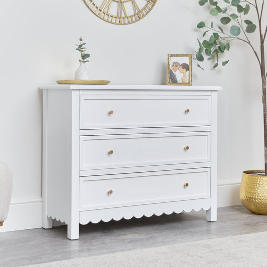  Large 3 Drawer Chest of Drawers & Pair of Bedside Tables - Staunton White Range 