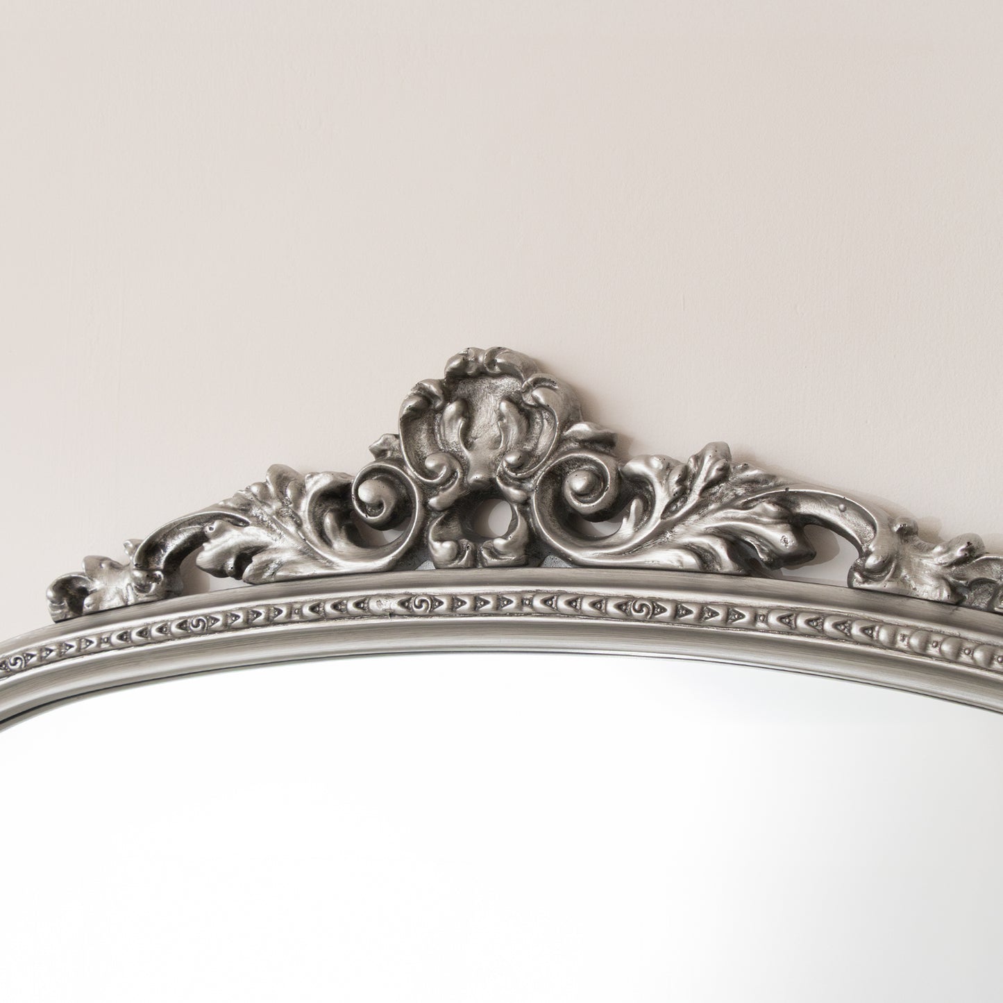 Antique Silver Ornate Arch Overmantle Mirror - 88cm x 100cm