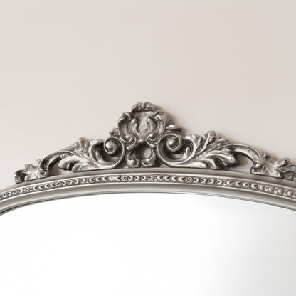 Antique Silver Ornate Arch Overmantle Mirror - 88cm x 100cm