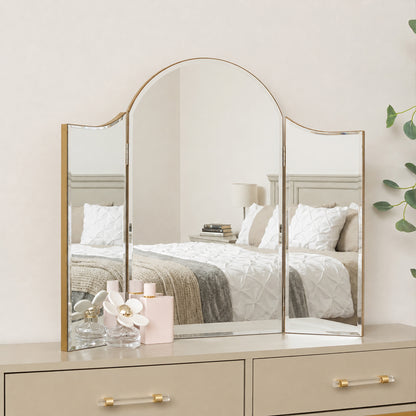 Arched Gold Vintage Triple Dressing Table Mirror - Liana Range