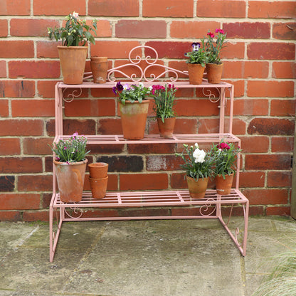 Pink Metal Three Tier Plant Theatre Stand