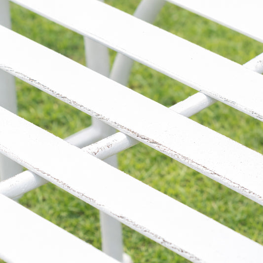  Ornate Metal White Round Garden Table & Set of 2 Ornate Garden Chairs 