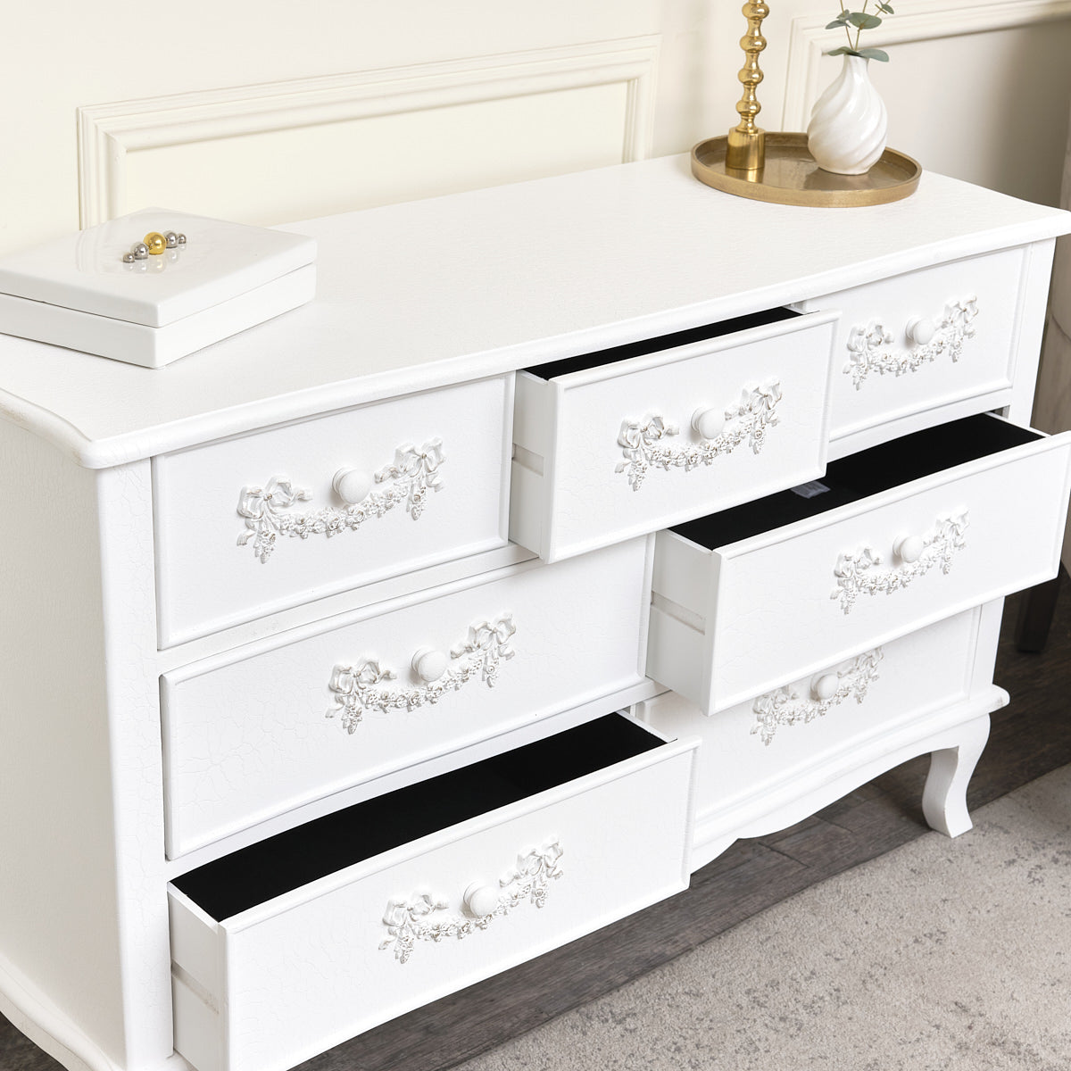 Antique White 7 Drawer Chest of Drawers - Pays Blanc Range