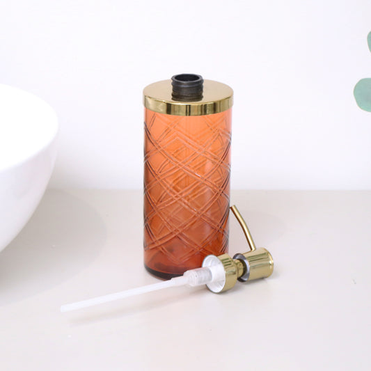  Orange Rust Patterned Soap Dispenser with Gold Rim 