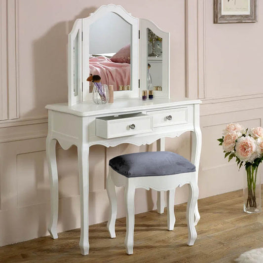 White Dressing Table, Mirror & Stool Set - Victoria Range 