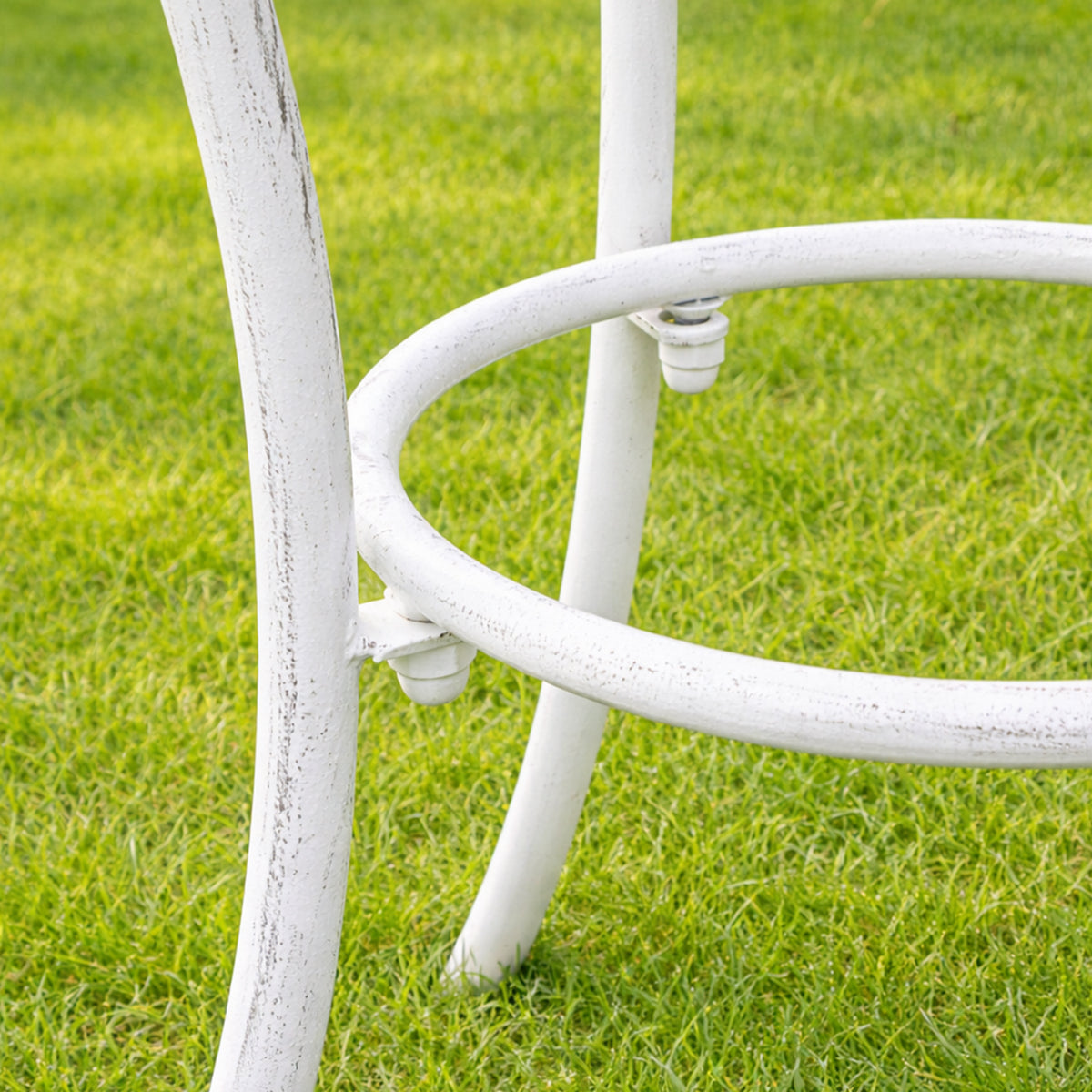 Round Distressed White Garden Side Table - 50cm x 50.5cm