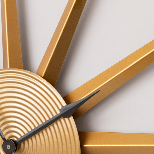  Gold Metal Starburst Detail Wall Clock - 60cm x 60cm 