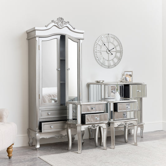  Mirrored Closet, Chest of Drawers & Pair of Bedsides - Tiffany Range 