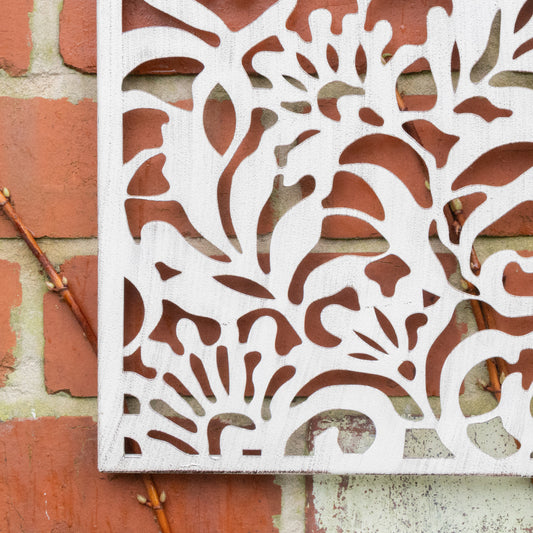  Distressed White Garden Wall Art Plaque - 30cm x 81cm 
