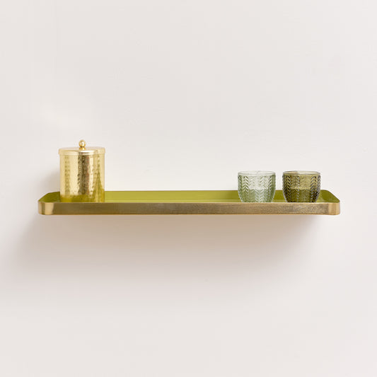  Gold & Olive Green Enamelled Metal Wall Shelf - 50cm 