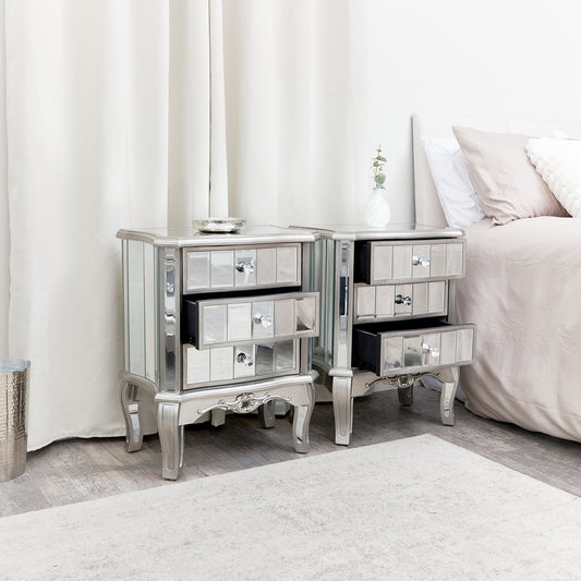  Pair of Mirrored Bedside Tables - Tiffany Range 