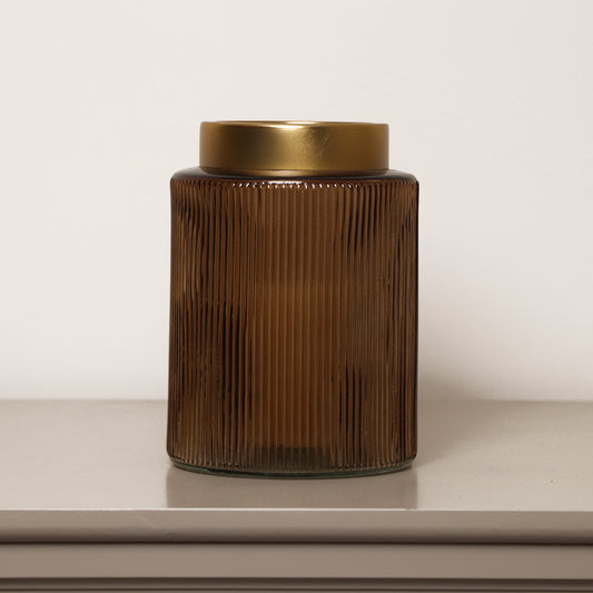  Mustard Ribbed Glass Vase - 16cm 