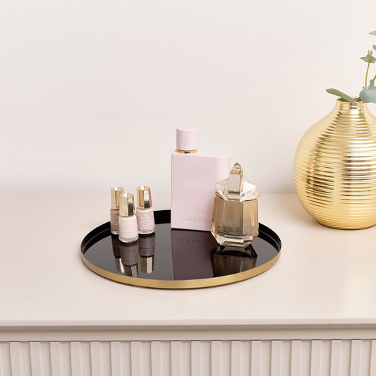  Round Metal Gold & Black Tray 