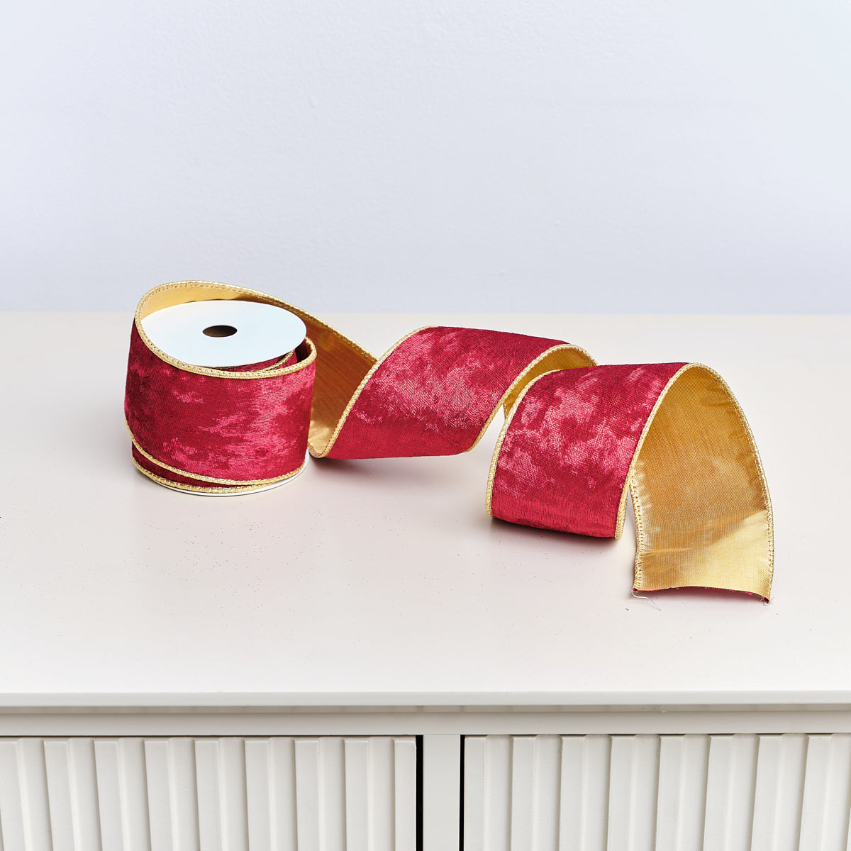 Large Red & Gold Velvet Wired Ribbon - 270cm