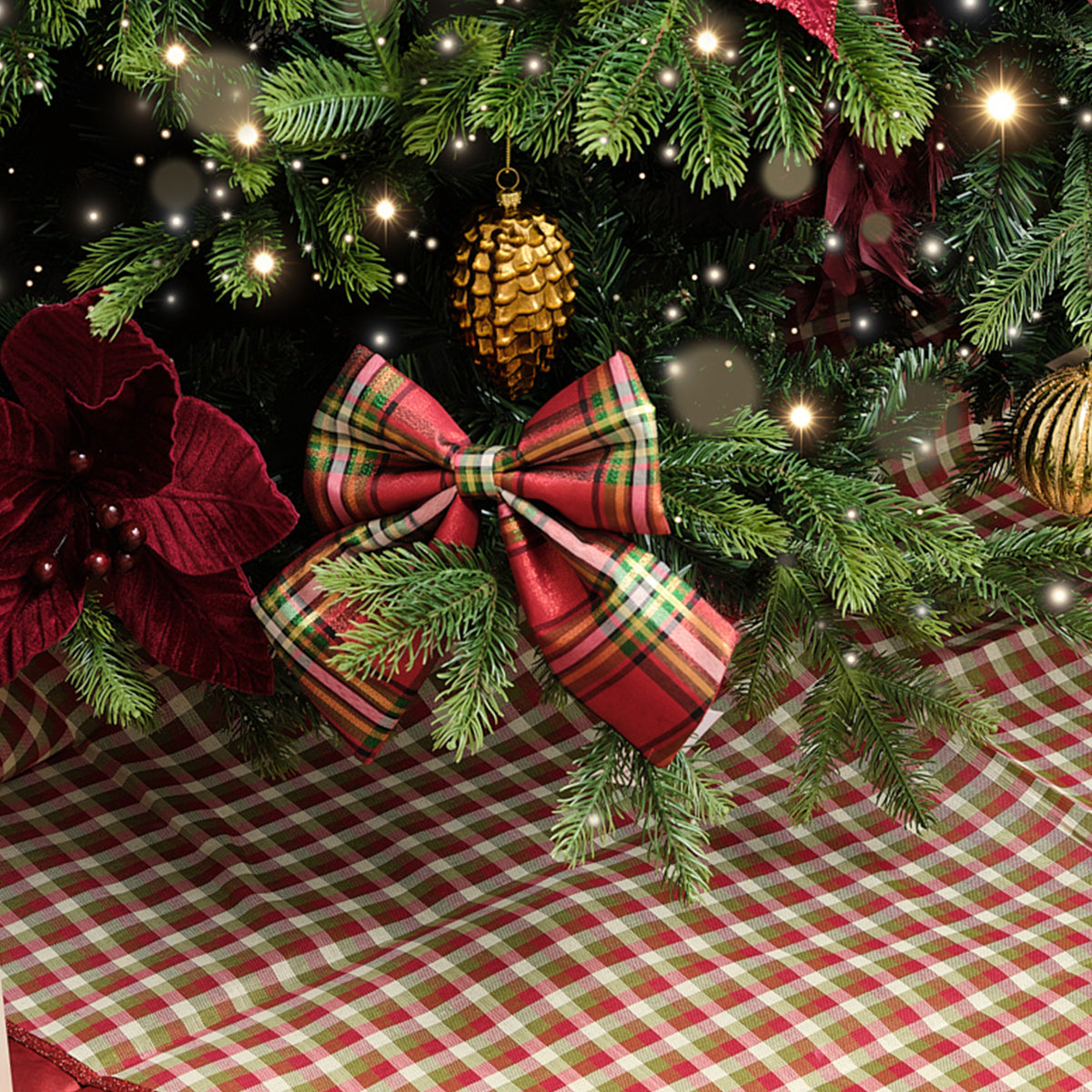 Set of 2 Green & Red Tartan Decorative Bow - 24cm