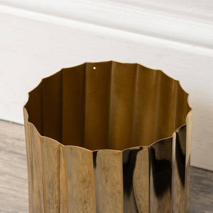 Medium Shiny Gold Metal Fluted Planter / Waste Bin - 16cm