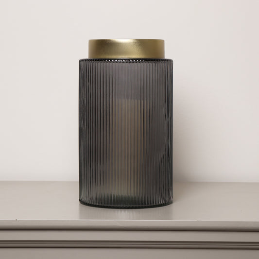  Large Grey Ribbed Glass Vase - 26cm 
