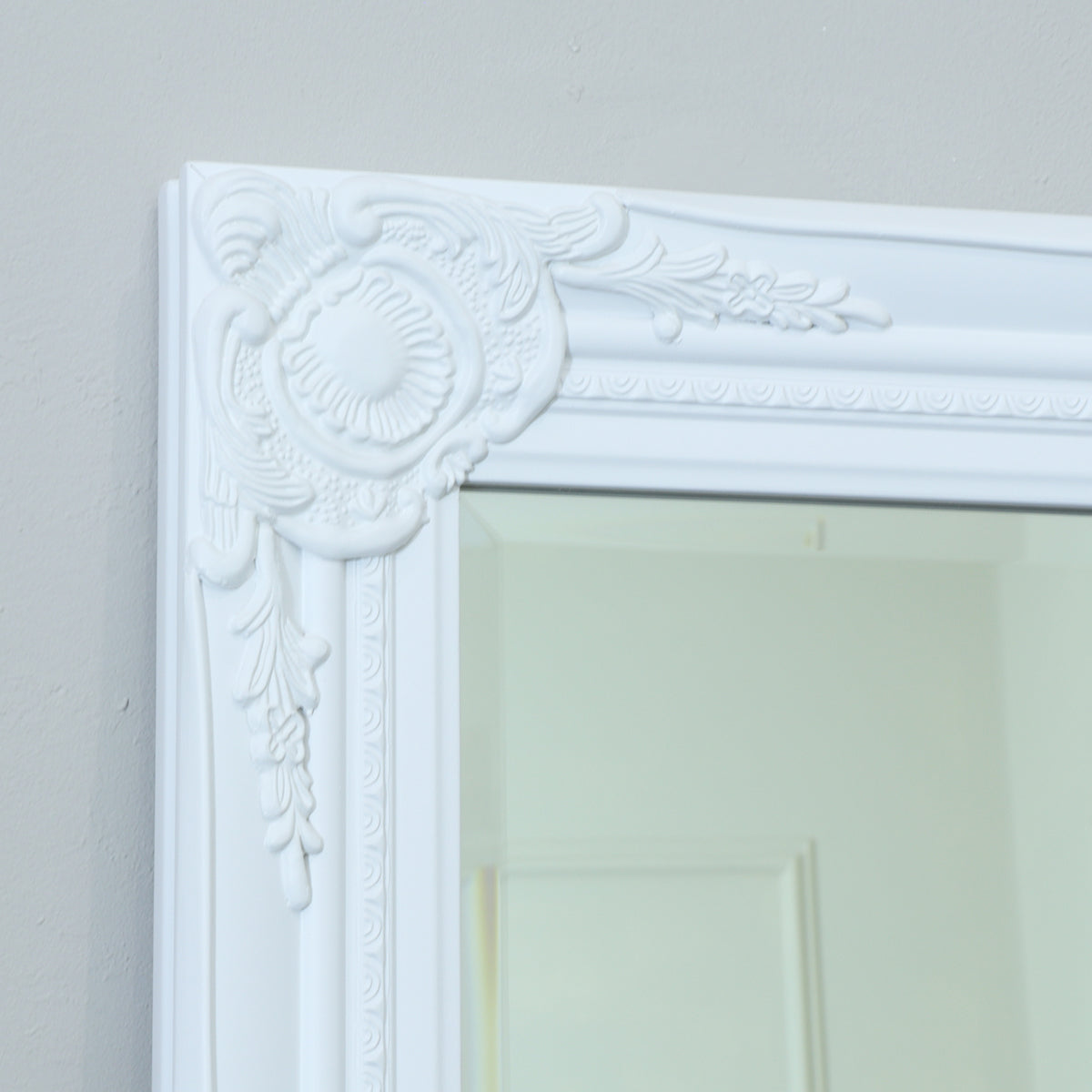 Tall / Long White Ornate Wall / Leaner Mirror - 47cm x 142cm