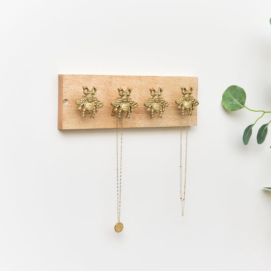  Rustic Gold Bumblebee Hooks on Wooden Base 