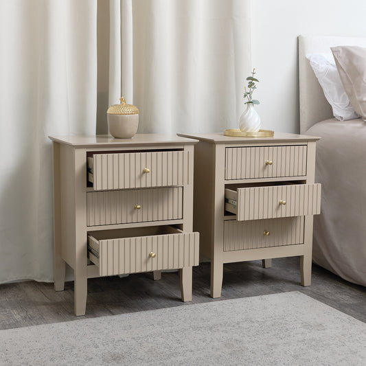  Pair of 3 Drawer Bedside Table - Hales Tan Range 
