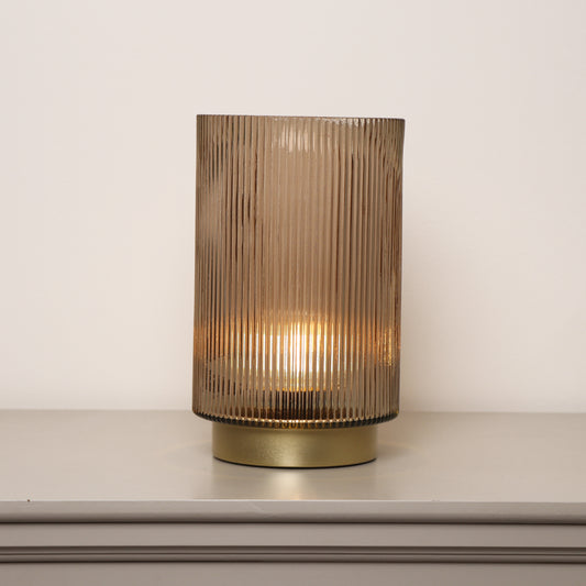  Large Brown Ribbed Glass Ambient Table Lamp 
