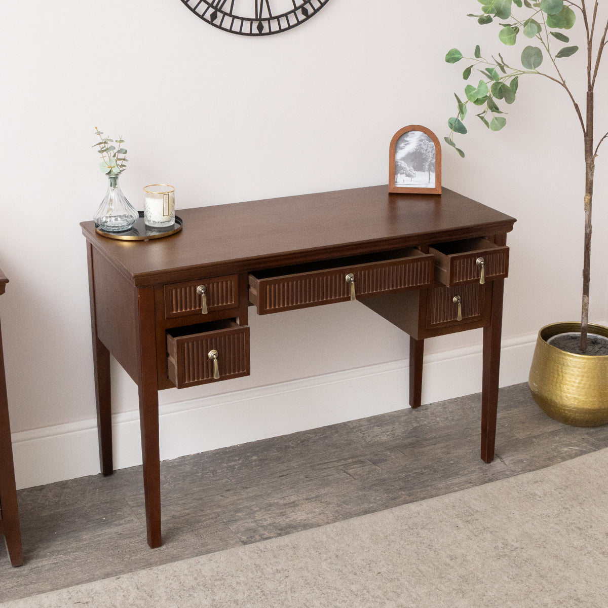 Dark Brown Wooden Reeded Dressing Table - Georgian Range
