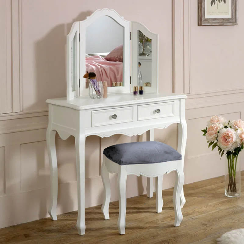 White Dressing Table, Mirror & Stool Set - Victoria Range