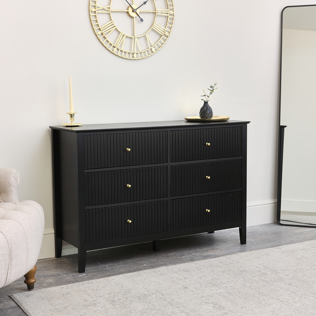 Large Chest of Drawers and Pair of Bedside Tables - Hales Black Range