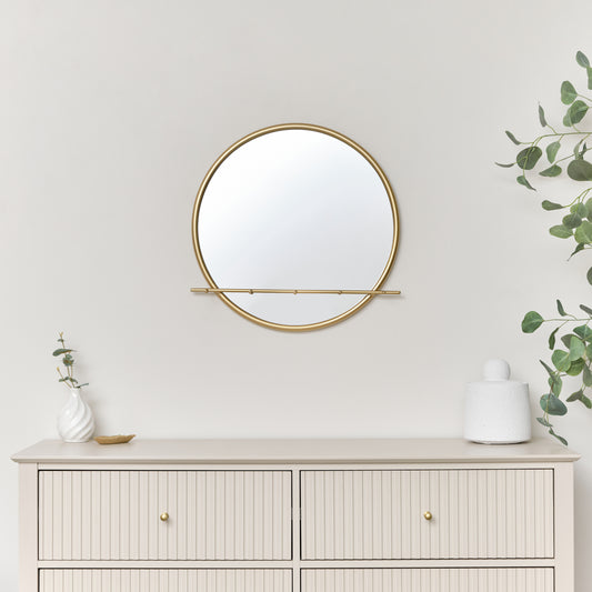  Round Gold Mirror With Jewellery Hooks - 50cm x 50cm 