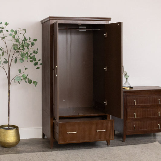  Dark Brown Wooden Reeded Wardrobe - Georgian Range 